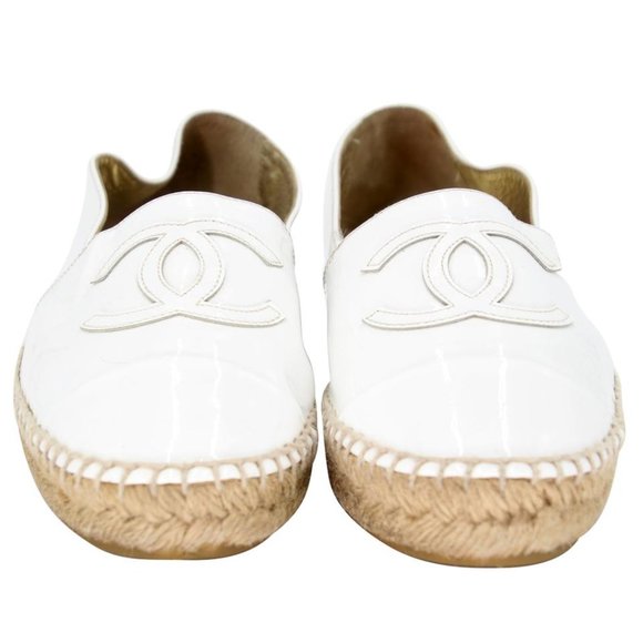 Chanel White Lambskin Patent Leather Espadrille Flats - Picture 9 of 15